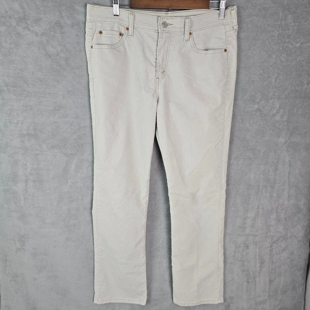 Levis 505 Straight Leg Corduroy Pants Cream Off-White Mid Rise Stretch Women 12M